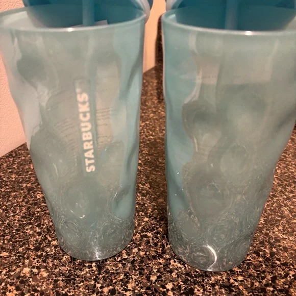 2 Starbucks Holiday 2024 Icey Blue Mottled Luster 18 Oz Glass Cold Cup Tumblers - Picture 5 of 8